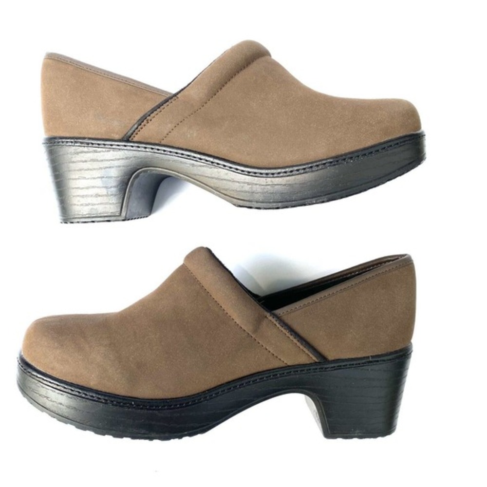 Lands end Women's Brown Leather Slip on suede Work Camden Clog Shoes 8 D nurse